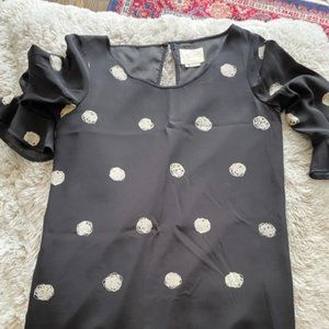 Kate Spade polkadot, bell//ruffled sleeve. Silk shift dress